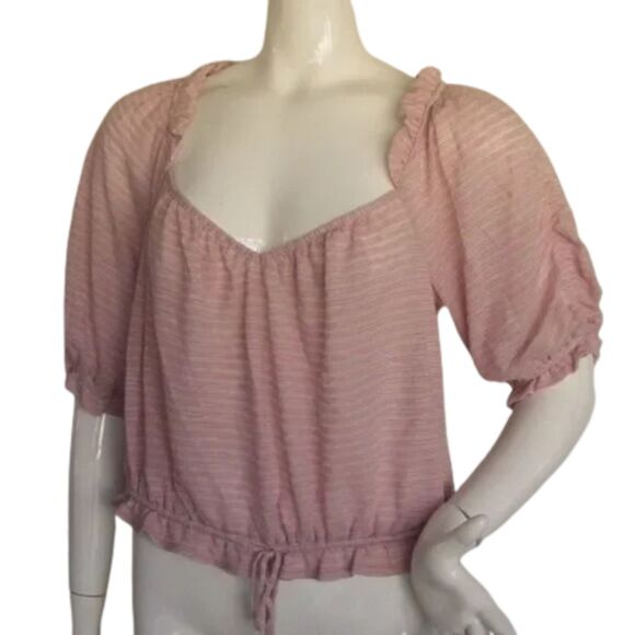 FREE PEOPLE Top, L, Pink-purple, Sweetheart neckline, Drawstring Waist, stripes - Picture 3 of 11